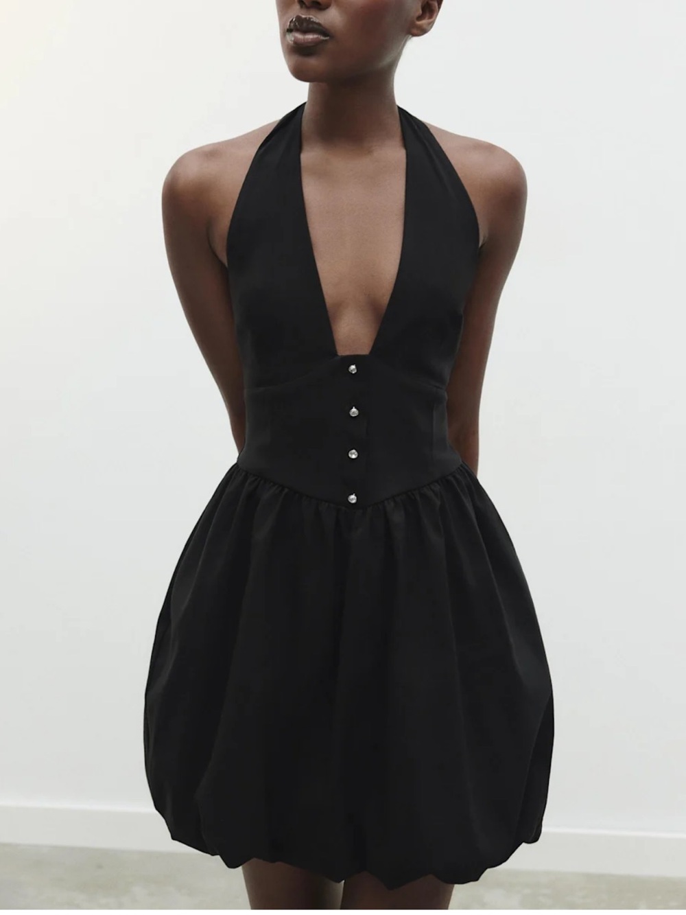 Zara Black Halter Bubble Mini Dress - Picture 1 of 7